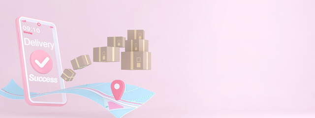 3D Online express delivery service concept, fast response delivery by scooter, courier Pickup, Delivery, Online Shipping Services. 3d Rendering. 