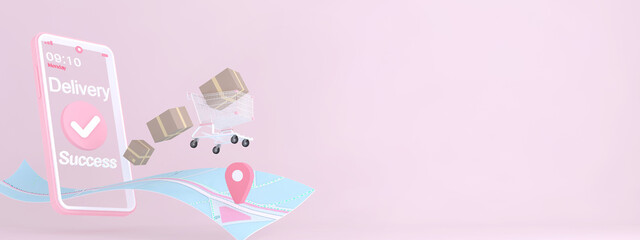 3D Online express delivery service concept, fast response delivery by scooter, courier Pickup, Delivery, Online Shipping Services. 3d Rendering. 