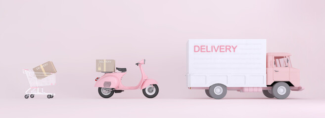 3D Online express delivery service concept, fast response delivery by scooter, courier Pickup, Delivery, Online Shipping Services. 3d Rendering. 