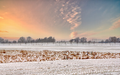 Naklejka premium Winter landscape outside the city of Heerhugowaard, The Netherlands.