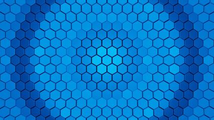 Abstract Hexagon Background Shapes with Blue Gradient Color, 4K Hexagon Backdrop. Futuristic Blue Background Texture. 3D Rendered, 3D Illustration
