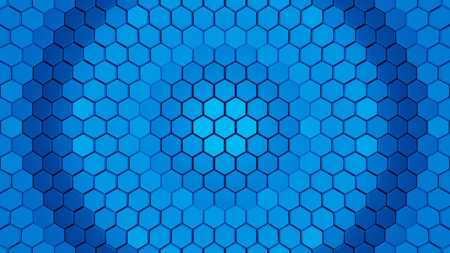 Abstract Hexagon Background Shapes with Blue Gradient Color, 4K Hexagon Backdrop. Futuristic Blue Background Texture. 3D Rendered, 3D Illustration © DETHAL