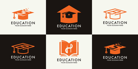 letter S H B graduation hat book house logo for education inspiration logo