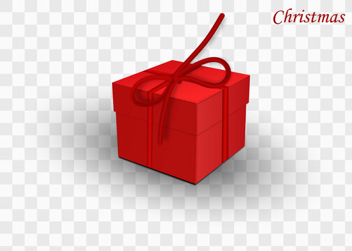 Gift box with gold ribbon and bow. Vector 3d illustration. Christmas decoration.