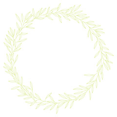 Fototapeta na wymiar Vector line circle frame bordered by twigs with petals. Isolated on white background
