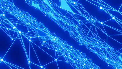 Abstract 4K Blue Plexus Particles Backdrop, Elegant and Futuristic Glowing Triangular Shapes Background, 3D Rendered