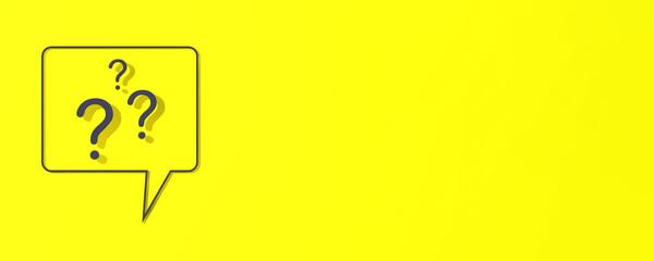 Question mark with shadow on yellow background. Banner for insertion into site. 3D image. 3D rendering.