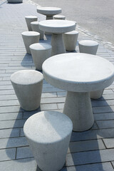 landscaped park benches