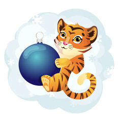 The symbol of 2022, a tiger with a New Year's ball.