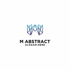 Abstract letter M monogram logo icon design template. creative technology M app scratch-based vector template in gradient blue