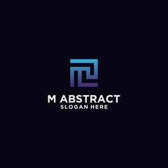 Abstract letter M monogram logo icon design template. creative technology M app scratch-based vector template in gradient blue