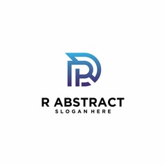 Letter R logo square shape with gradient color technology abstract digital logo letter R
