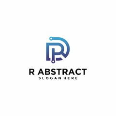 Letter R logo square shape with gradient color technology abstract digital logo letter R