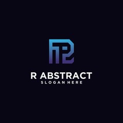 Letter R logo square shape with gradient color technology abstract digital logo letter R