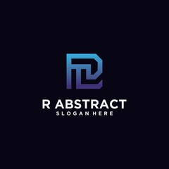 Letter R logo square shape with gradient color technology abstract digital logo letter R