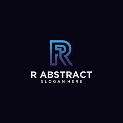 Letter R logo square shape with gradient color technology abstract digital logo letter R