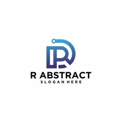 Letter R logo square shape with gradient color technology abstract digital logo letter R