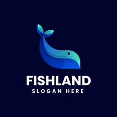 Vector Logo Illustration Fishland Gradient Colorful Style.