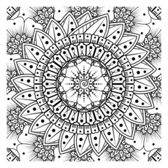 Mehndi flower for henna, mehndi, tattoo, decoration. Decorative ornament in ethnic oriental style, doodle ornament, outline hand draw. Coloring book page.