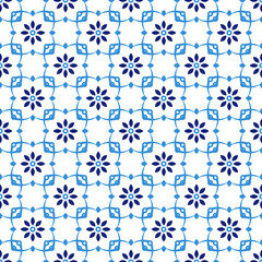 Azulejos portuguese traditional ornamental tile, blue and white seamless pattern