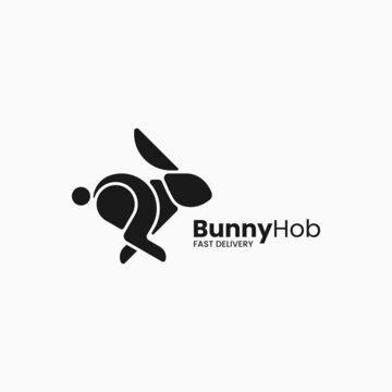 Vector Logo Illustration Bunny Hop Silhouette Style.