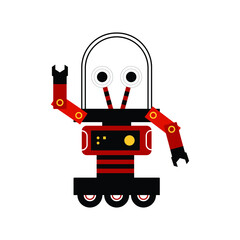 a creative illustration of a retro robot in red. a funny cartoon character for futuristic theme design. an element vector collection.