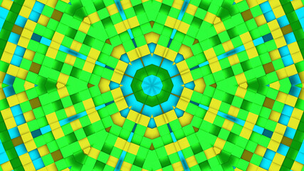 Abstract geometric  cubes pattern background. Abstract Stripes Kaleidoscope. Fast Psychedelic Colorful Kaleidoscope VJ background. Disco Abstract Motion Background. Kaleidoscope effect