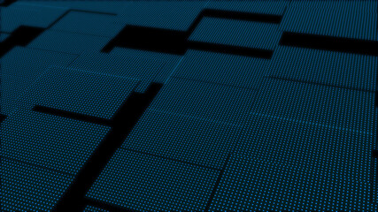 3D Abstract blue cubes. VJ isometric geometric mosaic waves pattern. Abstract geometric digital background with random motion cubes. Modern minimalistic concept. 3d rendering