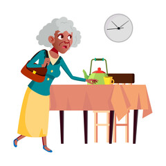 Running old woman hurry. Healthy person. vector character flat cartoon Illustration