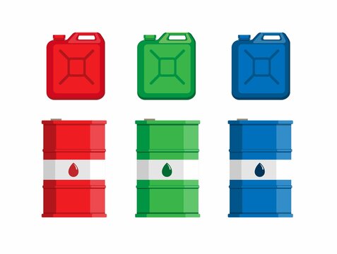 Jerry can and drum can gasoline oil icon symbol set flat illustration vector