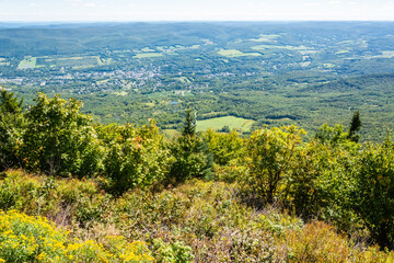 Aerial view from Adams Overlook along the Mohawk Trail in Massachusetts, USA.