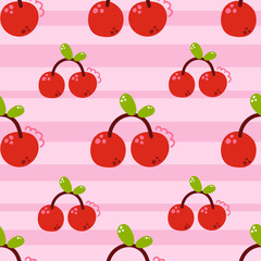 Modern seamless pattern of hand drawn cherry, cute and fun. Flat illustration.