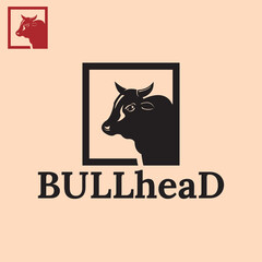 smart bull in a rectangle logo, silhouette of strong bull vector illustrations