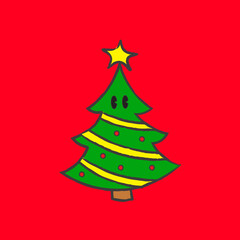 A Cute Hand Drawn Christmas Tree - Amazing cute minimalist vector character suitable for apps, sticker, children book, decoration, animation, christmas, emoticon, design assets and illustration