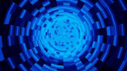 Blue Abstract Circular Background. 3D Rendered Random Circular Pattern. Dark Modern Backdrop. Many Abstract Random Circles