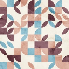 Seamless mid century retro watercolor geometric surface pattern design for print. High quality illustration. Aesthetic watercolor paint contemporary pastel collage composition. Subtle elegant design.
