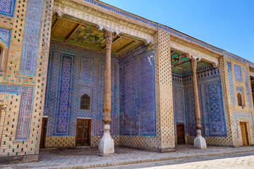 Shady iwans for relaxing on street of khan's wives. Harem in Tash Hauli palace (built in 1838),...