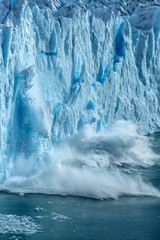 South America, Argentina, Patagonia, El Calafate. Calving glacial ice on Lake Argentina.