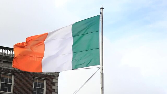 Irish Flag On Saint Patrick's Day Parade In Dublin