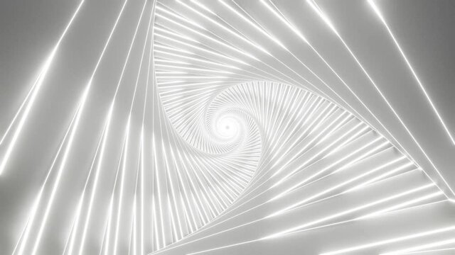 Abstract Spinning Triangles Seamless Loop Animation. Amazing Satisfying VJ Loop. 3D Rendered White Motion Graphic Background