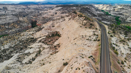 Drone aerial view of beautiful road across the canyon