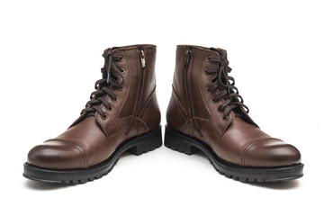 Men boots made of genuine leather on a white background