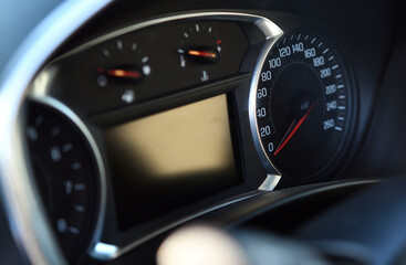 Close up of a speedometer of a modern car. 