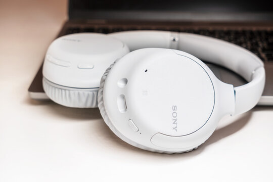 11/24/2021 - Kyiv, Ukraine: White Sony WH-CH710N Wireless Noise Cancelling Headphones