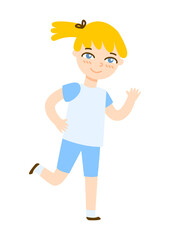 Cute cartoon running girl isolated on white background 2