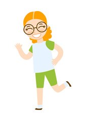 Cute cartoon running girl isolated on white background