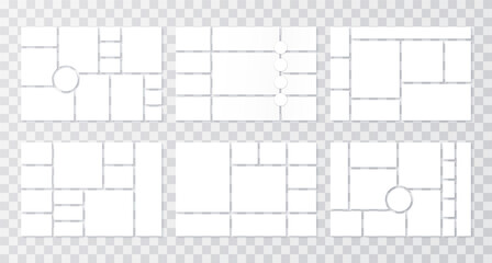 Collage template. Moodboard grid. Vector.  Set mood boards. Frame banner with photo pictures. Photography album layout. Mosaic backgrounds. Presentation mockup. Minimalist illustration
