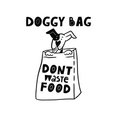 Doggy bag, Dont waste food. Restaurant no waste ecology concept. Take your food with you.
