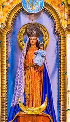Virgin Mary Jesus statue Basilica Church of San Cristobal, Puebla, Mexico. Church built in 1687.