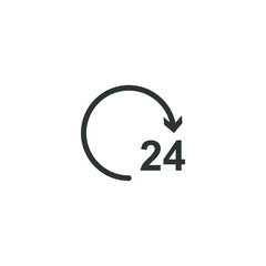 Vector sign of the 24 hours symbol is isolated on a white background. 24 hours icon color editable.